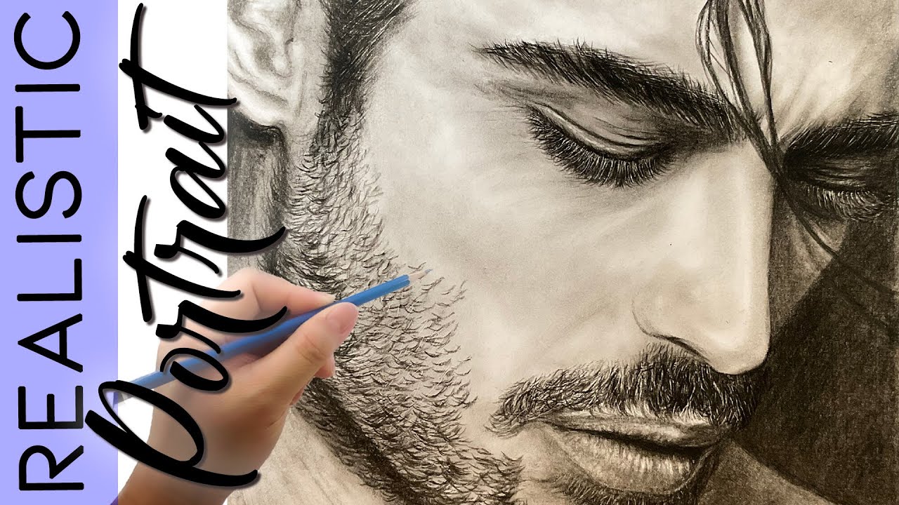 Drawing Realistic MALE Portrait Eyes Closed TALL DARK & HANDSOME 2 Speed Draw Art Realism Sketch