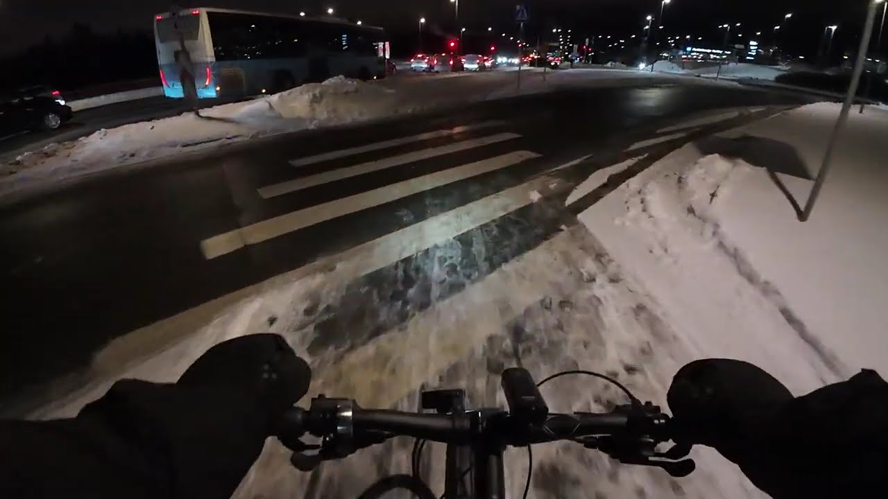 Winter commute on bicycle. Tallinn, Estonia.