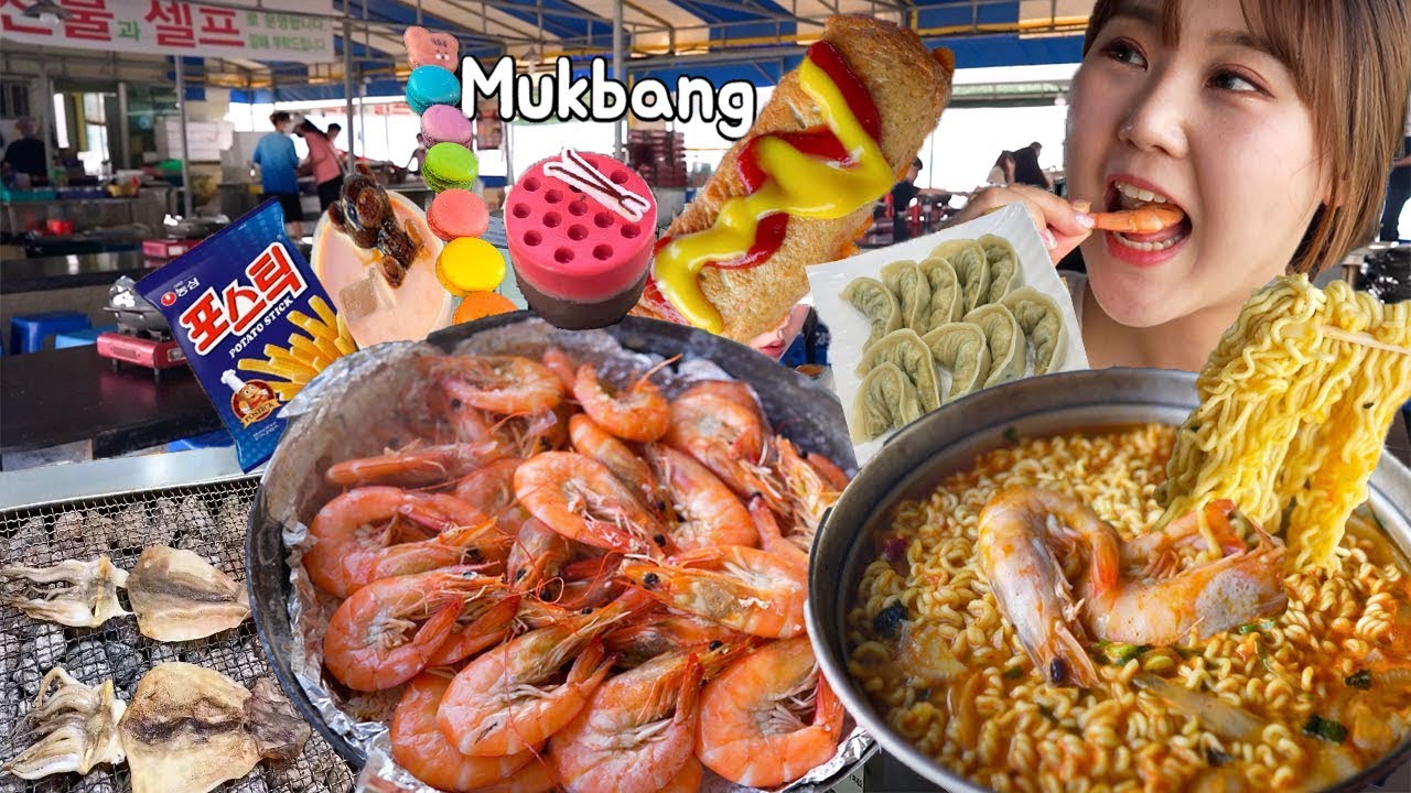 Mukbang | 🦐Стакан соджу с пухлыми креветками на пляже! По дороге остановка для отдыха на шоссе
