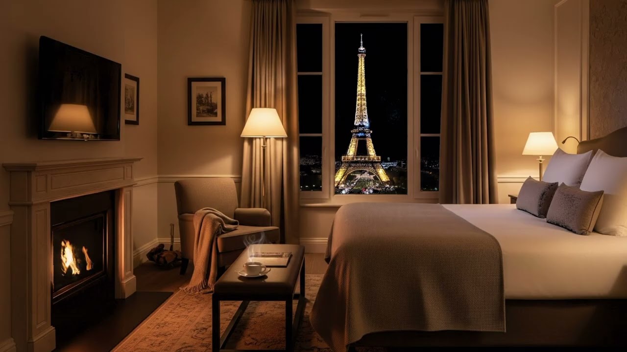 cozy bedroom in Paris with a relaxing piano jazz for