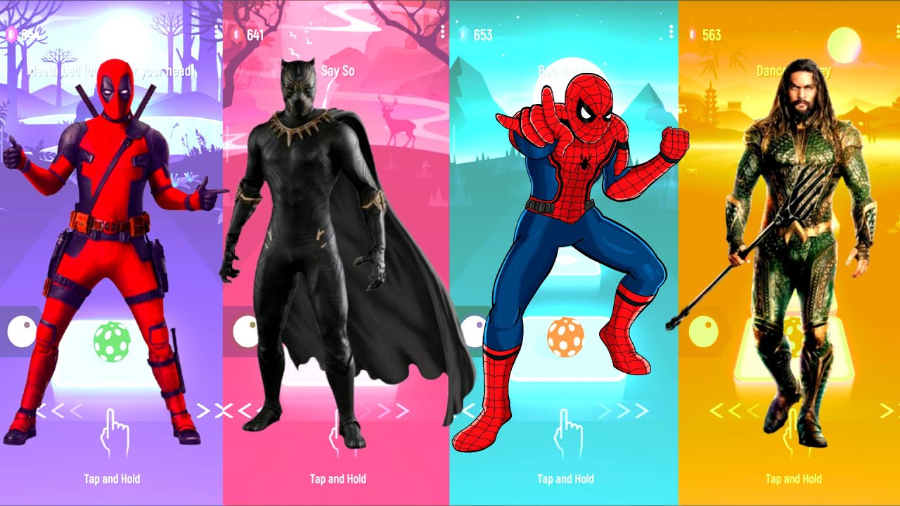 DeadPool 🆚 Black Panther 🆚 Spiderman 🆚 Aquaman | Marvel Heroes | Tiles Hop Fun Ball