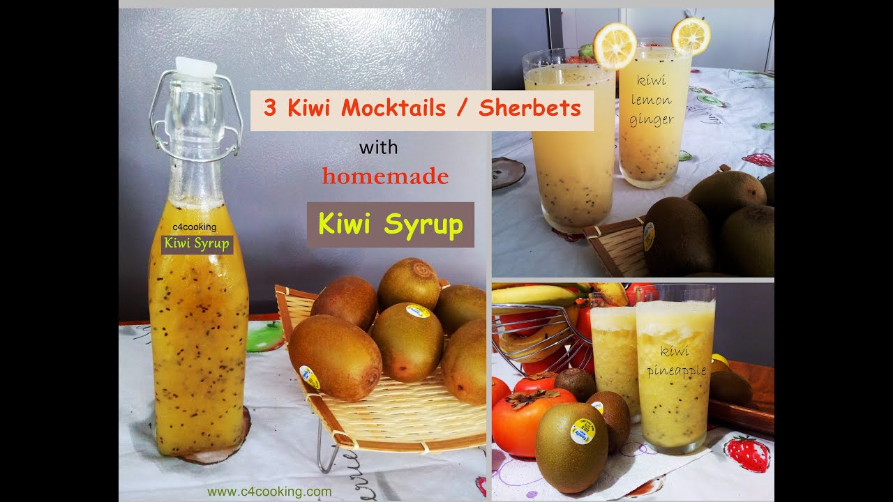 3 Kiwi MOCKTAILS / SHERBET with homemade KIWI SYRUP |  kiwi - pineapple ginger lemon drinks