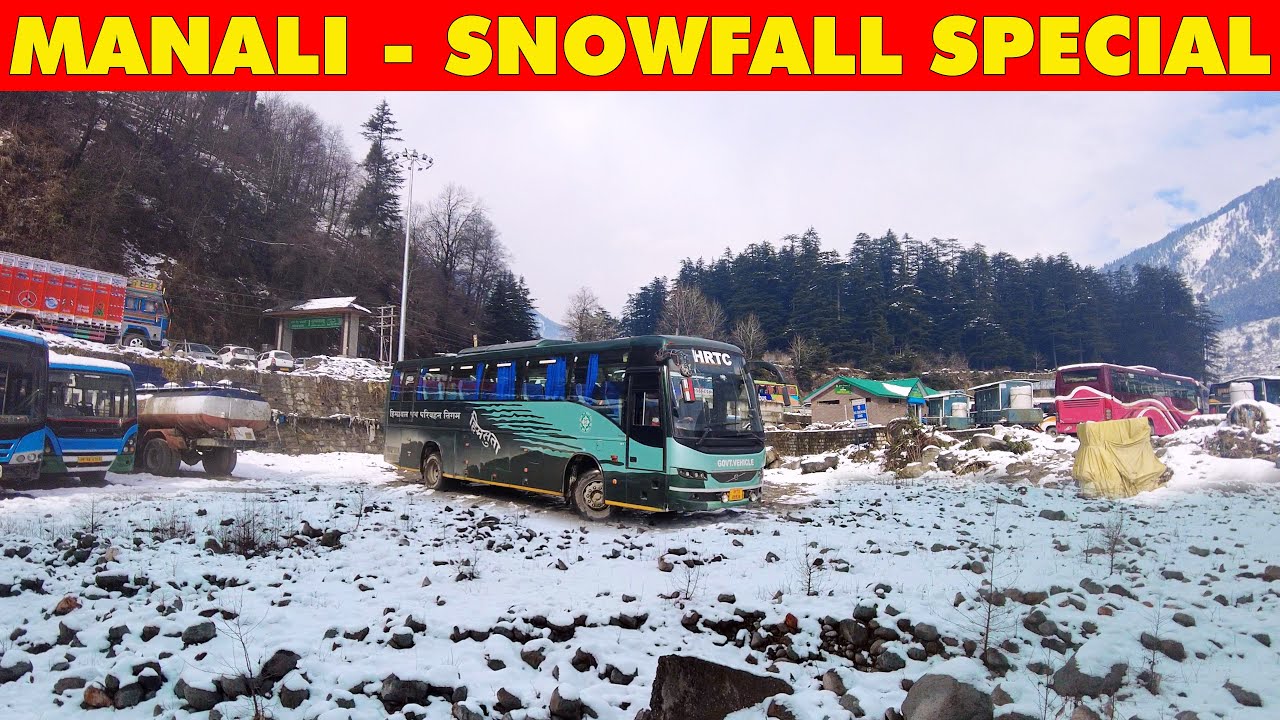 Heavy snowfall in Manali | HRTC Volvo bus ride - Kullu to Manali | Himbus