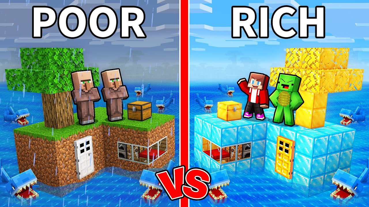 Villagers POOR vs JJ and Mikey RICH SEA BLOCK in Minecraft (Maizen)