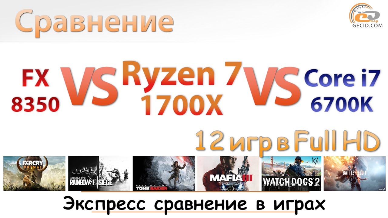 Ryzen 7 1700X vs FX-8350 vs Core i7-6700K - экспресс-сравнение в 12 играх на Radeon RX 480 8GB