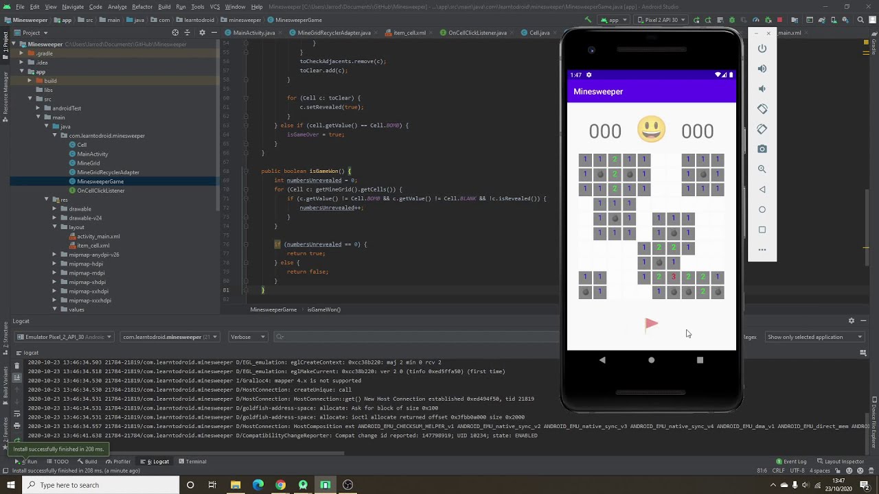 Android Minesweeper Tutorial Part 3: Clearing and Revealing Logic