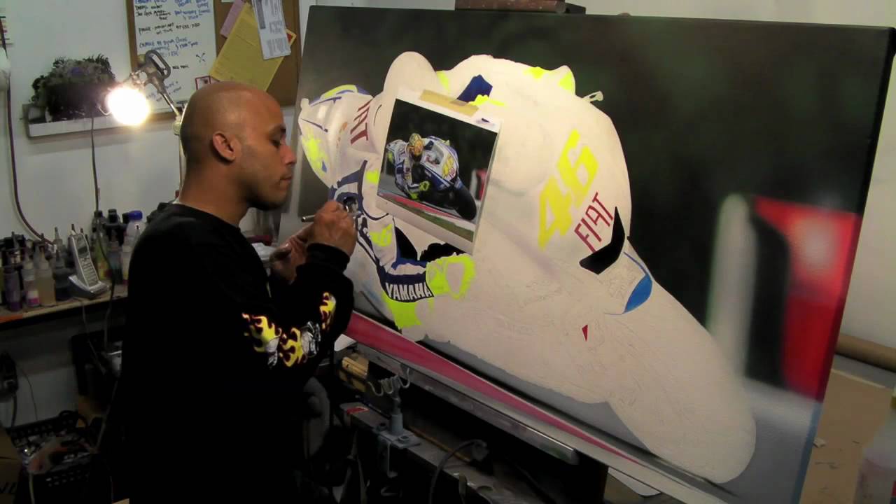 Artist Steve Nunez paints MotoGP Racer, Valentino Rossi on Canvas