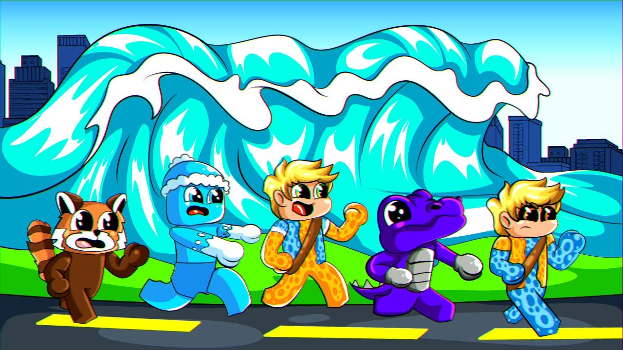 5 AMIGOS CONTRA TSUNAMI GIGANTE NO ROBLOX