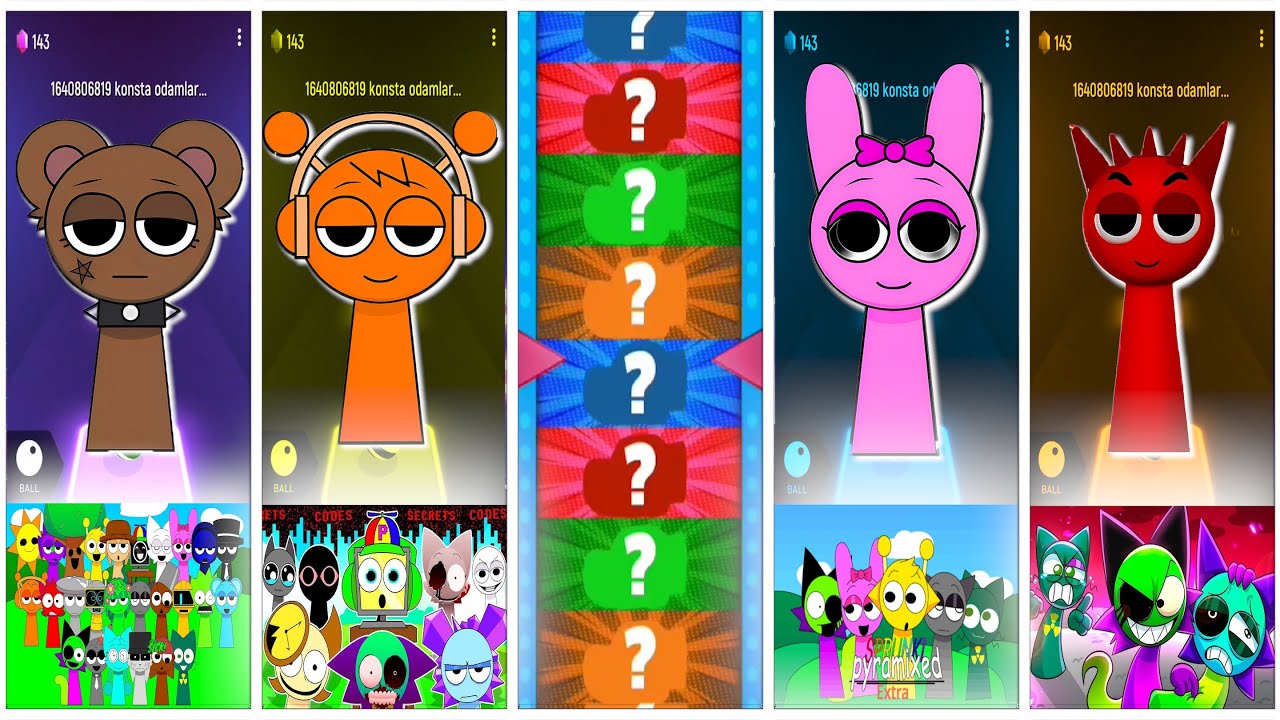 Tiles Hop Sprunki Shift Bearo, DJ Oran, Bunny Pinky & Red Spike