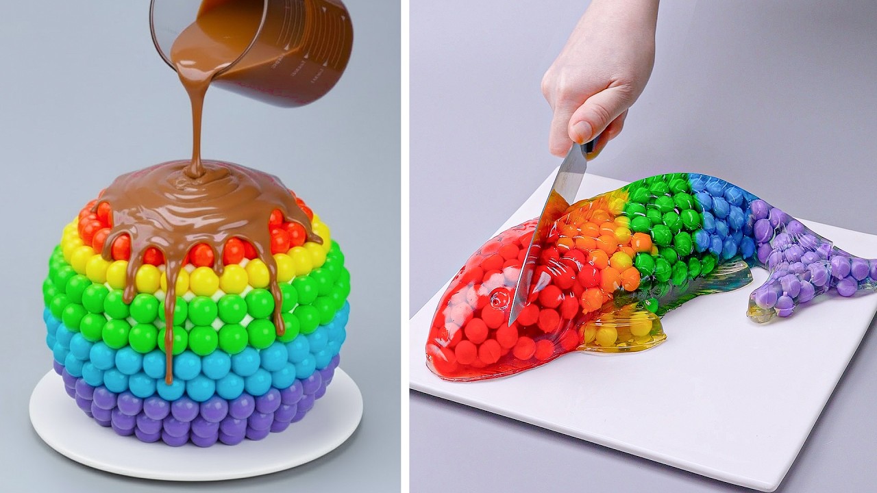 Amazing Rainbow Jelly Cake Cutting – So Beautiful & Satisfying | Jelly & Chocolate Cake