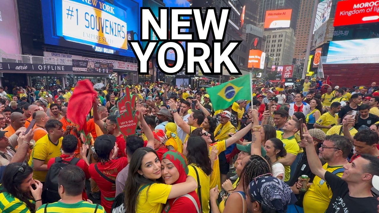 Brasil x Marrocos: torcida brasileira fez festa na Times Square debaixo de chuva 🇧🇷