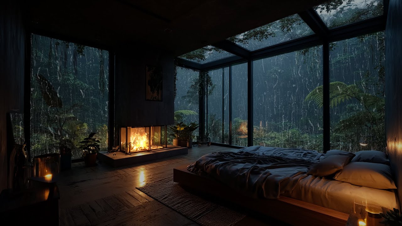 Warm Bedroom Rain 🌧️ Fireplace Sounds for Deep Sleep and Emotional Healing