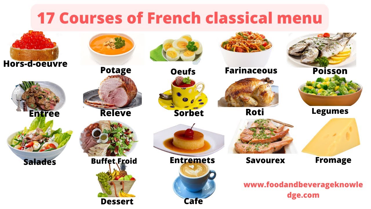 17 course French classical menu with examples
