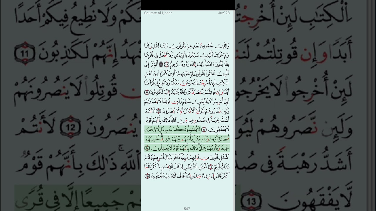 سورة الحشر برواية قالون عن نافع المدني مكتوبة و كاملة بصوت القارئ أحمد خضر الطرابلسي 