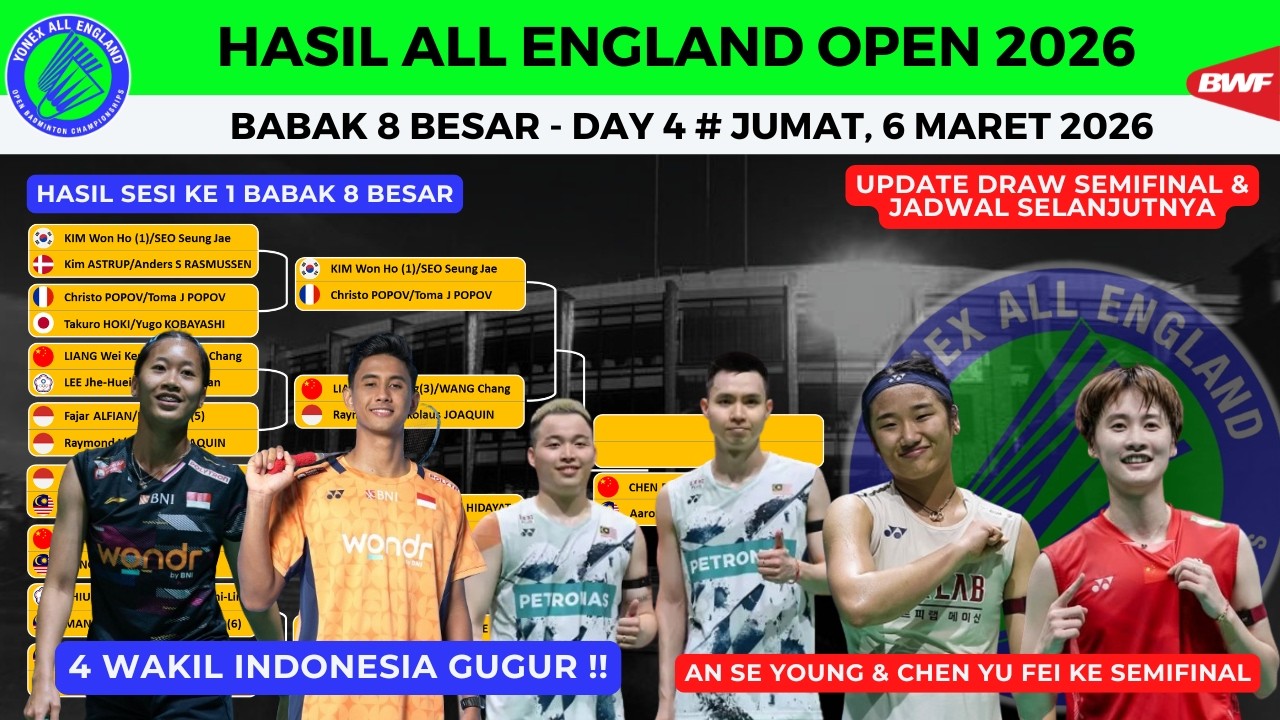 Hasil All England 2026 hari ini,day 4 ~ 4 wakil Indonesia Tumbang ~ CYF & ASY lolos ke semifinal