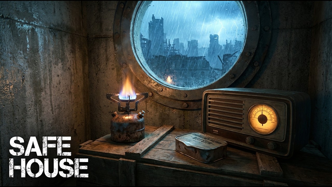 ABANDONED BUNKER SAFE HOUSE ☢️ Rain on Concrete & Radio Static (The Last of Us Ambience)