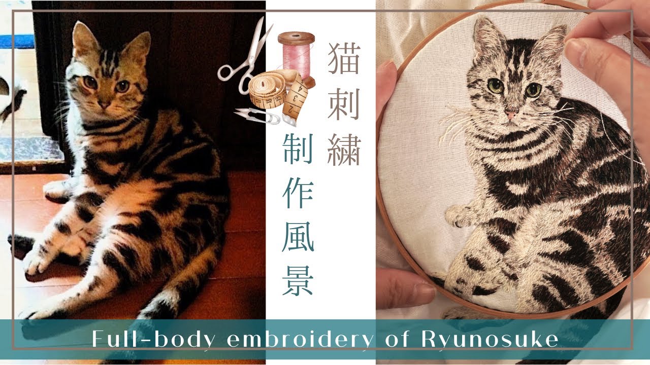 細密猫刺繍🐱制作風景 ‖ Full body embroidery of Ryunosuke