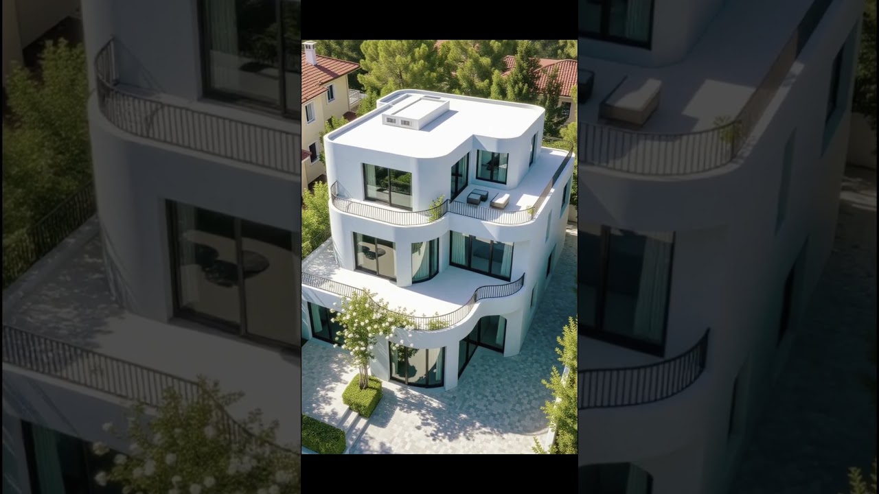 Modern 3-story flat roof slab with an elegant curved design.