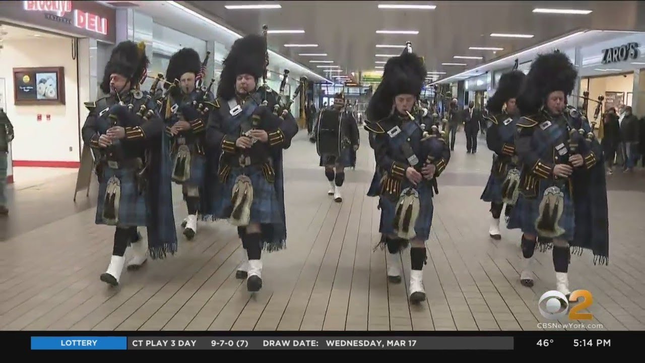 Port Authority Police Pipes And Drum Band Plays For Commuters