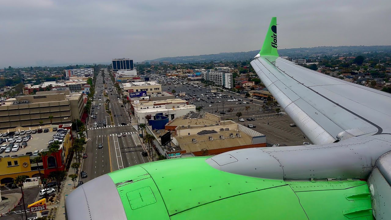 [4K] – Gloomy Los Angeles Landing – Flair Airlines – Boeing 737-8 Max – LAX – C-FLKA – SCS 1313