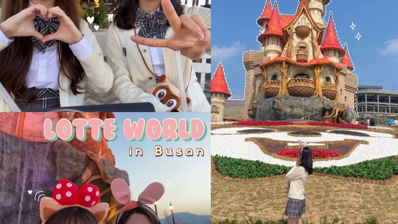 VLOG) 또 놀이공원 브이로그🎢 | 교복입고 롯데월드🎡 | 부산롯데월드 | 교복대여 | 감성교복 | 퍼레이드 | 대학생브이로그 |  Busan Lotte World🎠