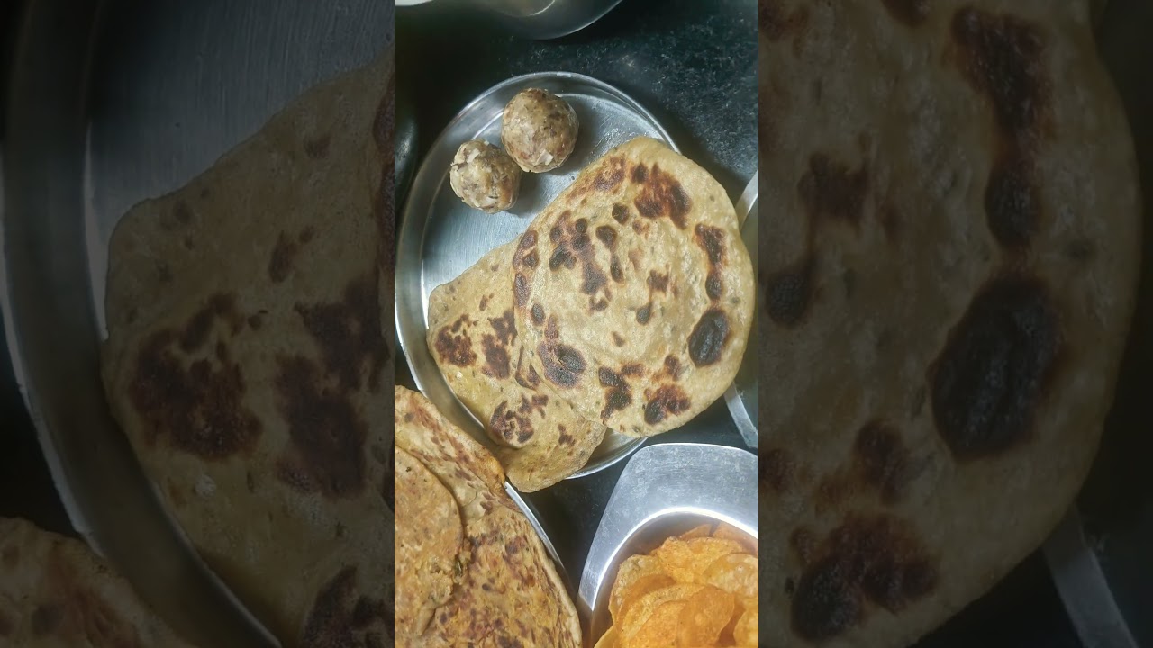 ಆನಿಯನ್ ಪರೋಟ, ಸಿರಿ ಧಾನ್ಯ ದ ಖಾರ ಹಲ್ವಾ, ಸಾಂಬಾರ್, ಮಜ್ಜಿಗೆ ಮೊಸರು ಖಾರ ಚಿಪ್ಸ್. ಡ್ರೈ ಫ್ರೂಟ್ ಉಂಡೆ 🎉