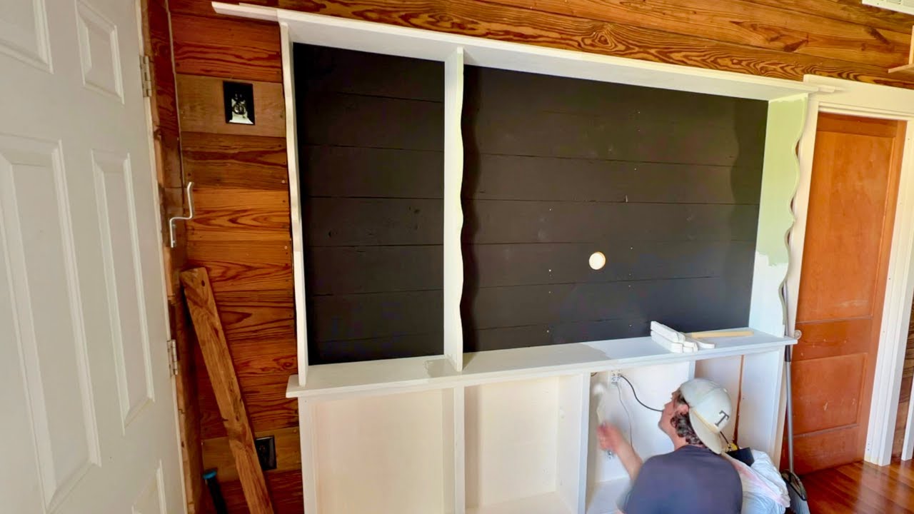 Painting Custom Reclaimed Wood Built-In Cabinets
