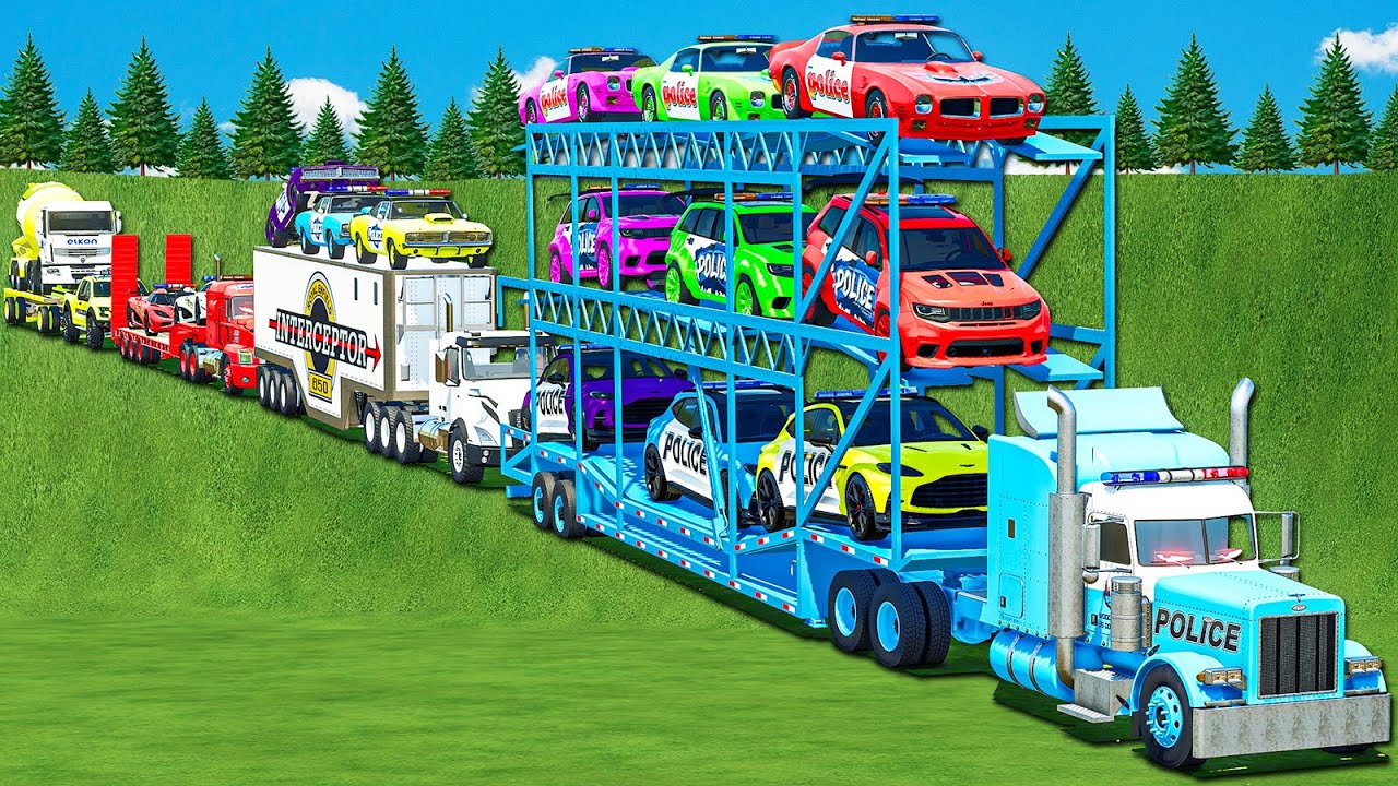 OVERSIZE TRANSPORT LONG CONVOY POLICE PONTIAC, JEEP, COPS MUSCLE CARS & POWER TRUCKS! FS 25