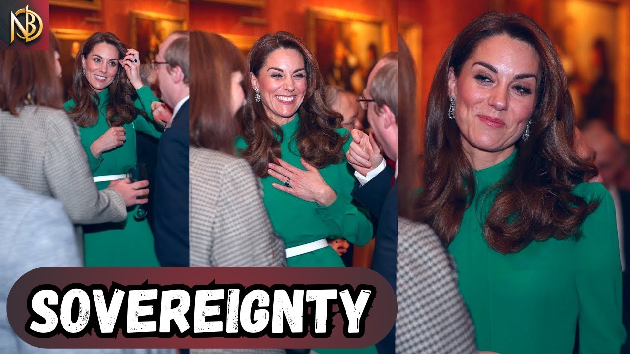 At the lavish meal, Catherine stuns on her own in an emerald gown and shiny diamond frame earrings.
