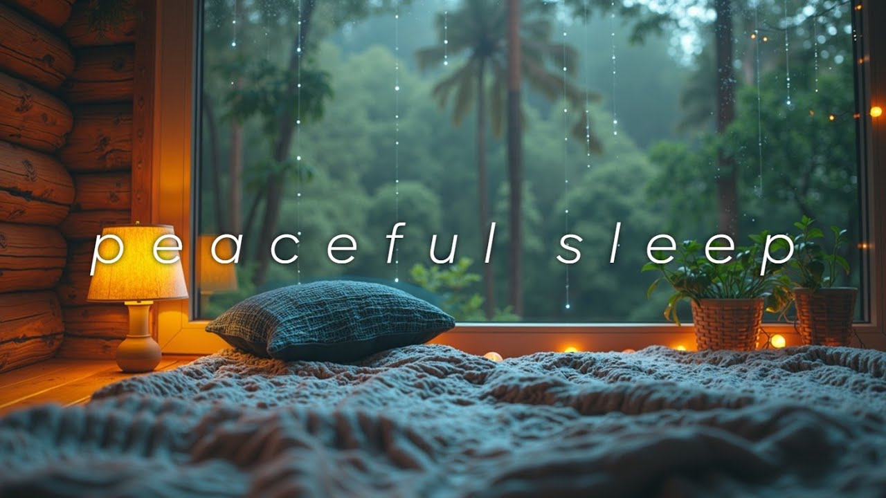 Soothing Rain & Piano for Sleep ~ Cozy Cabin Ambience ~ Peaceful Forest Sounds