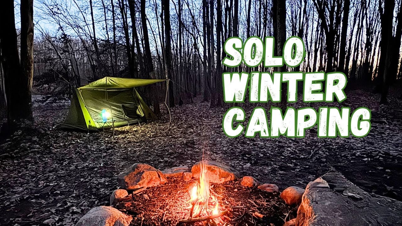 Solo Camping by a Frozen Lake | Campfire Steak & Potatoes
