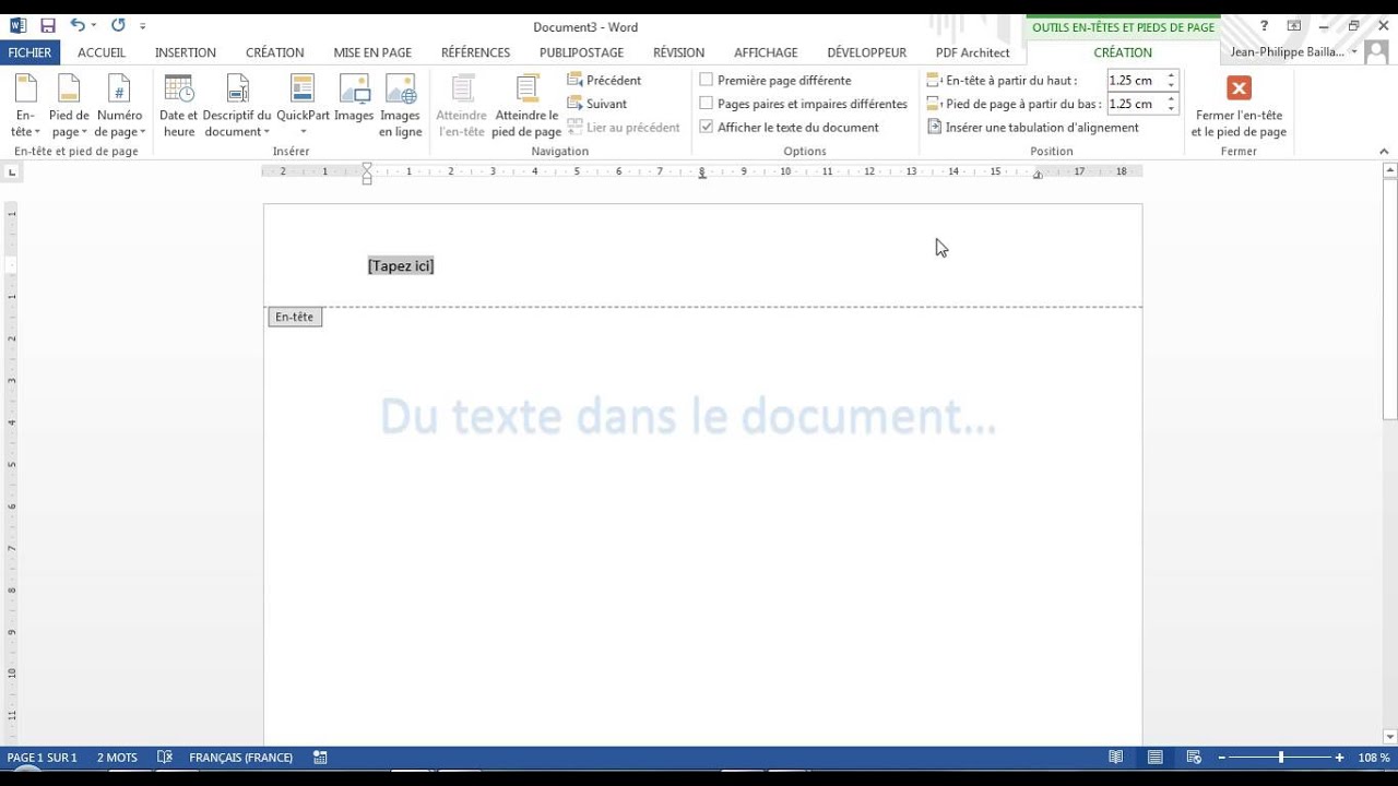 La gestion de l'en-tête et du pied de page dans Word