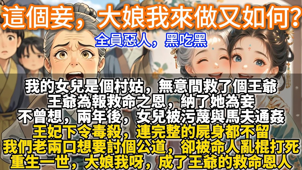 完結重生爽文：這個妾，大娘我來做又如何？我的女兒是個村姑，無意間救了個王爺。王爺為報救命之恩，納了她為妾。兩年後，女兒被污蔑與馬夫通姦，王妃下令毒殺，連完整的屍身都不留。重生一世，我成了王爺的救命恩人