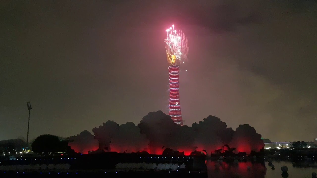 Fireworks in torch doha qatar 2020