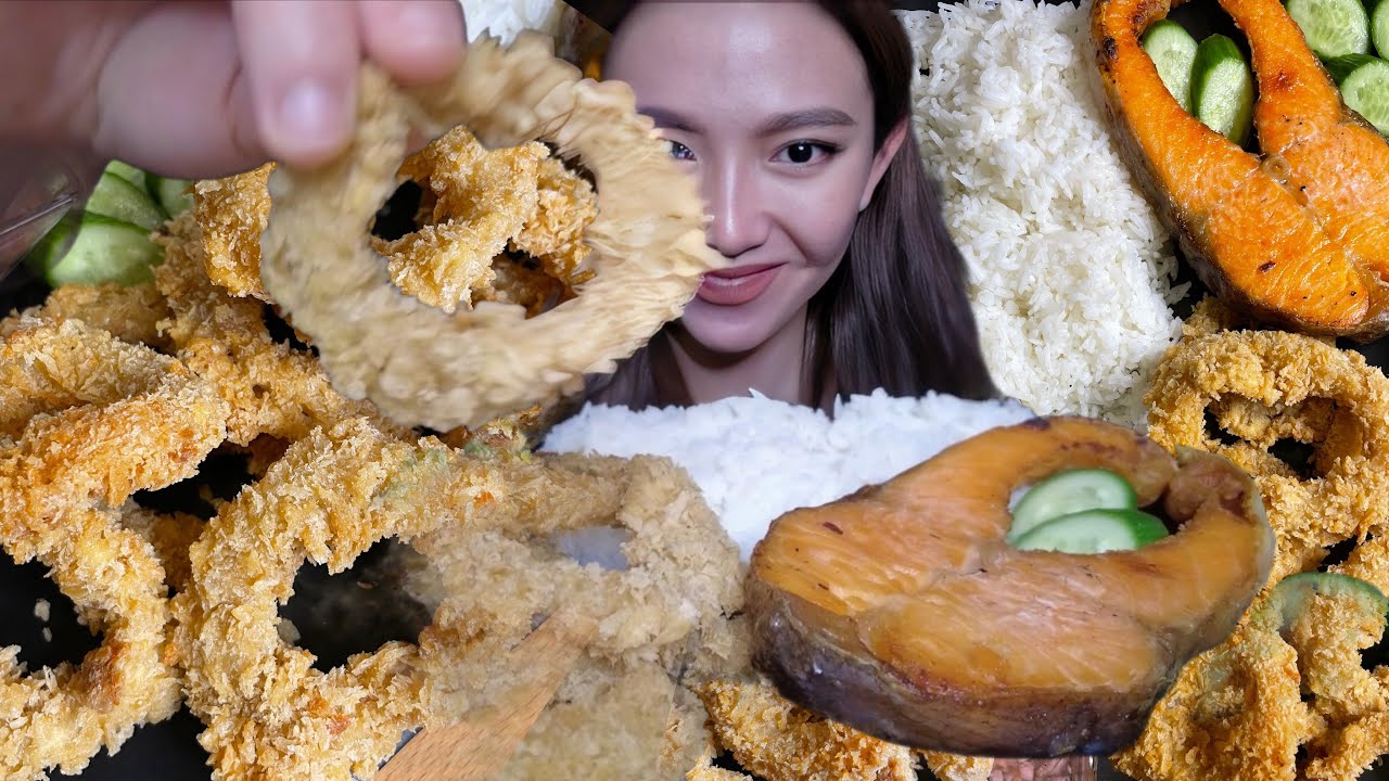 PRITONG SALMON + CALAMARI || Seafood Mukbang || Pinoy Tanghalian