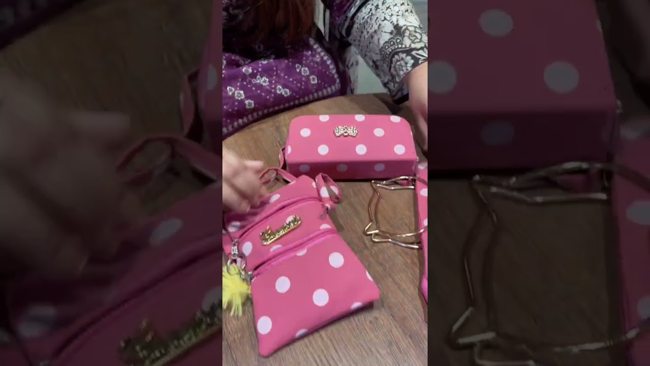 Markaz Top Products - 3 Pc Pink Polka Dot Purse Set 👛