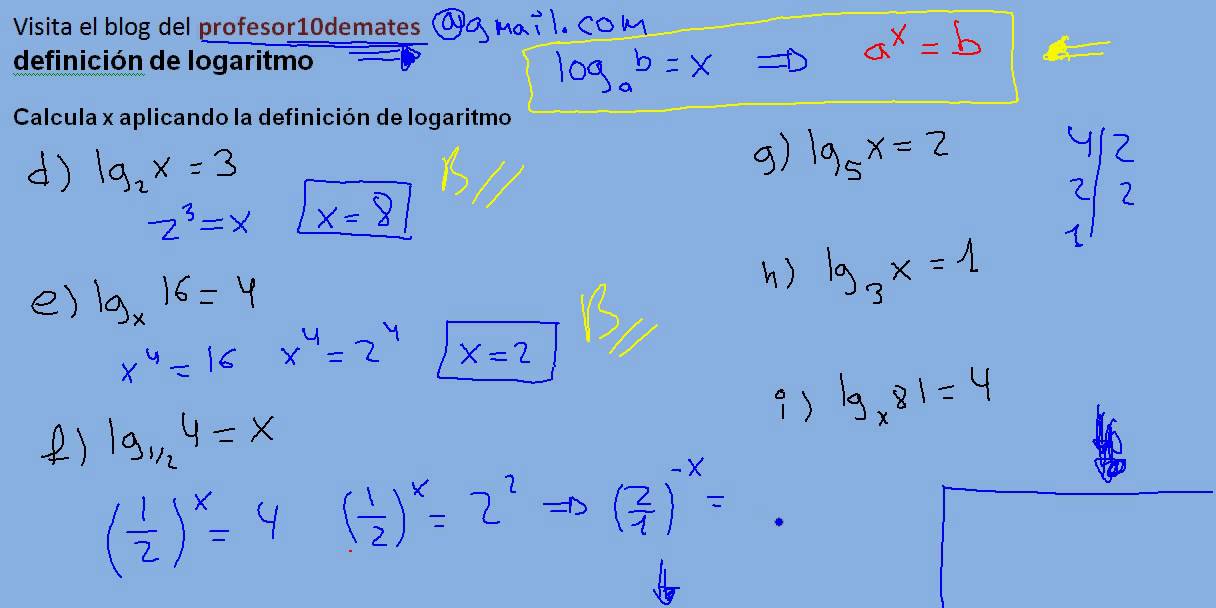 logaritmos 02 calcula x aplicando la definición