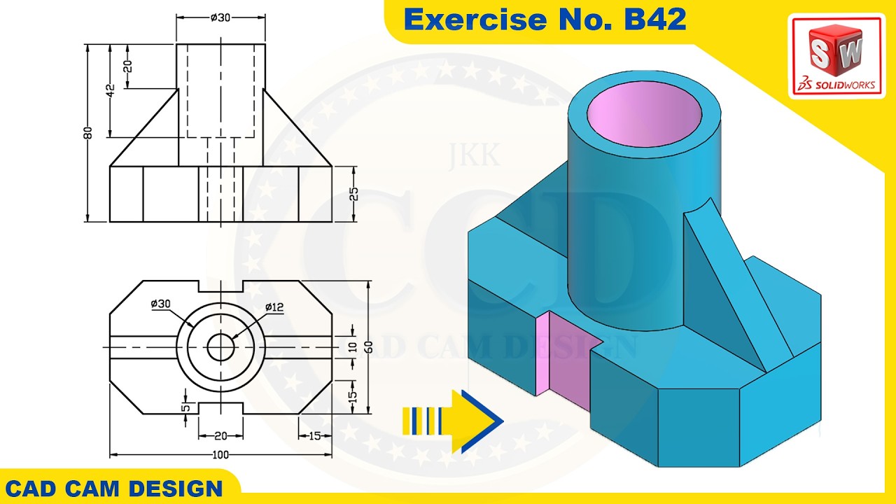 SolidWorks 2D drawing to 3D Model Tutorial  Exercise  B42