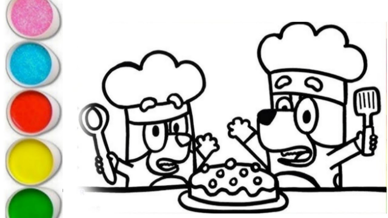 Draw and Color Bluey And Bingo Making A Birthday Cake 🍍🌈❤Kids Drawings