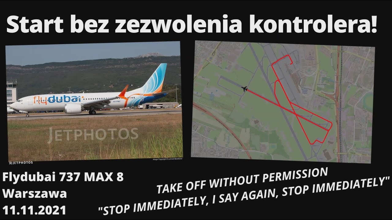 FLYDUBAI 737 8 MAX Start bez zezwolenia kontrolera, TAKE OFF WITHOUT PERMISSION #ATCPolska