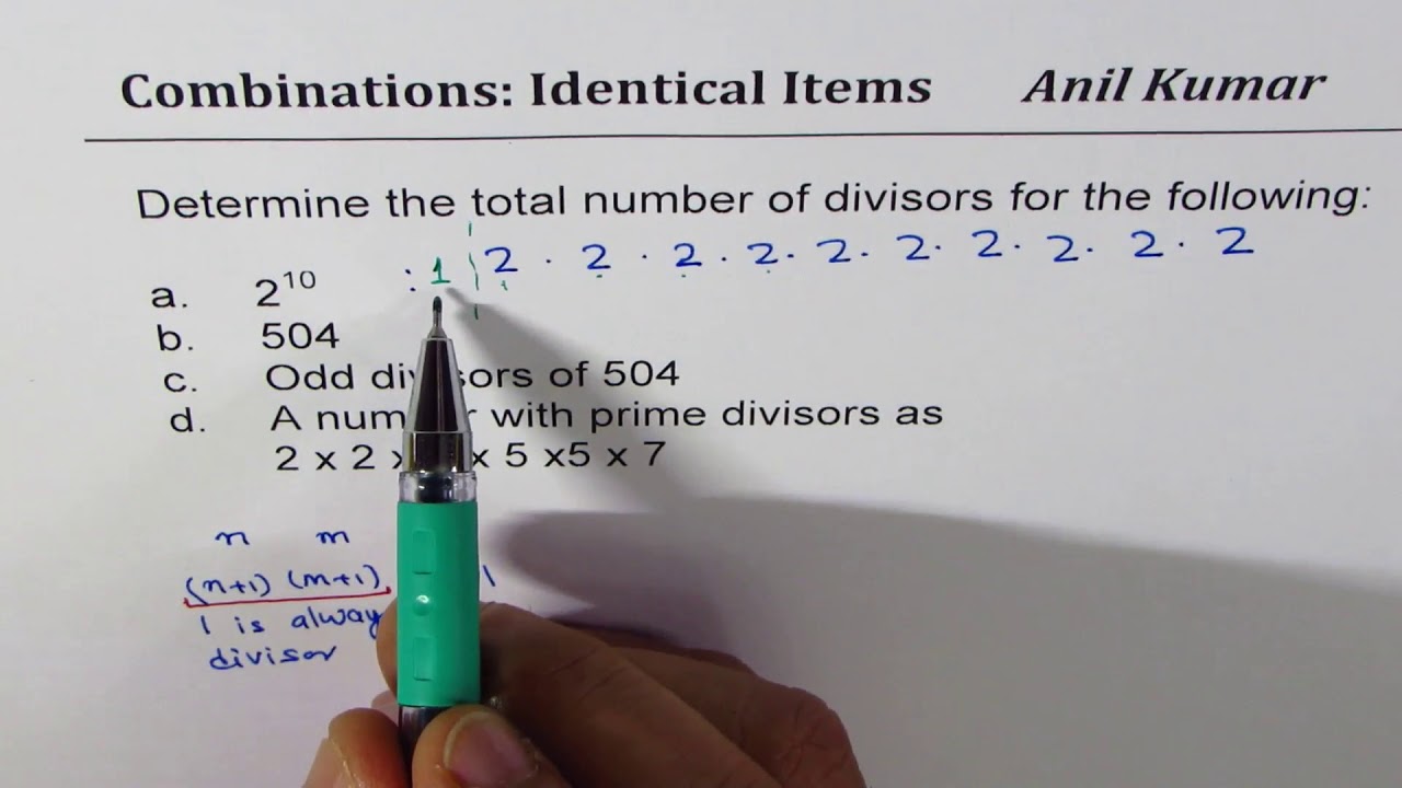 Total numbers of factors or Divisors  Combination with identical Items