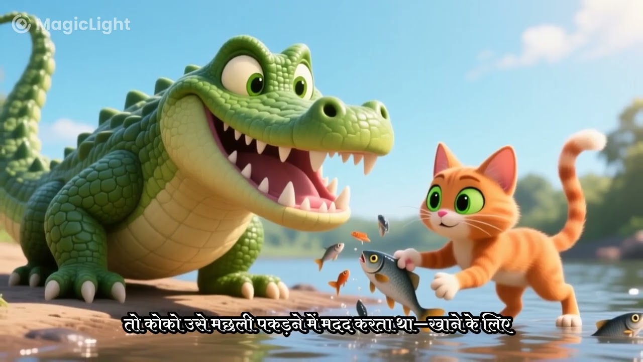 मगरमच्छ और बिल्ली: Crocodile and Cat