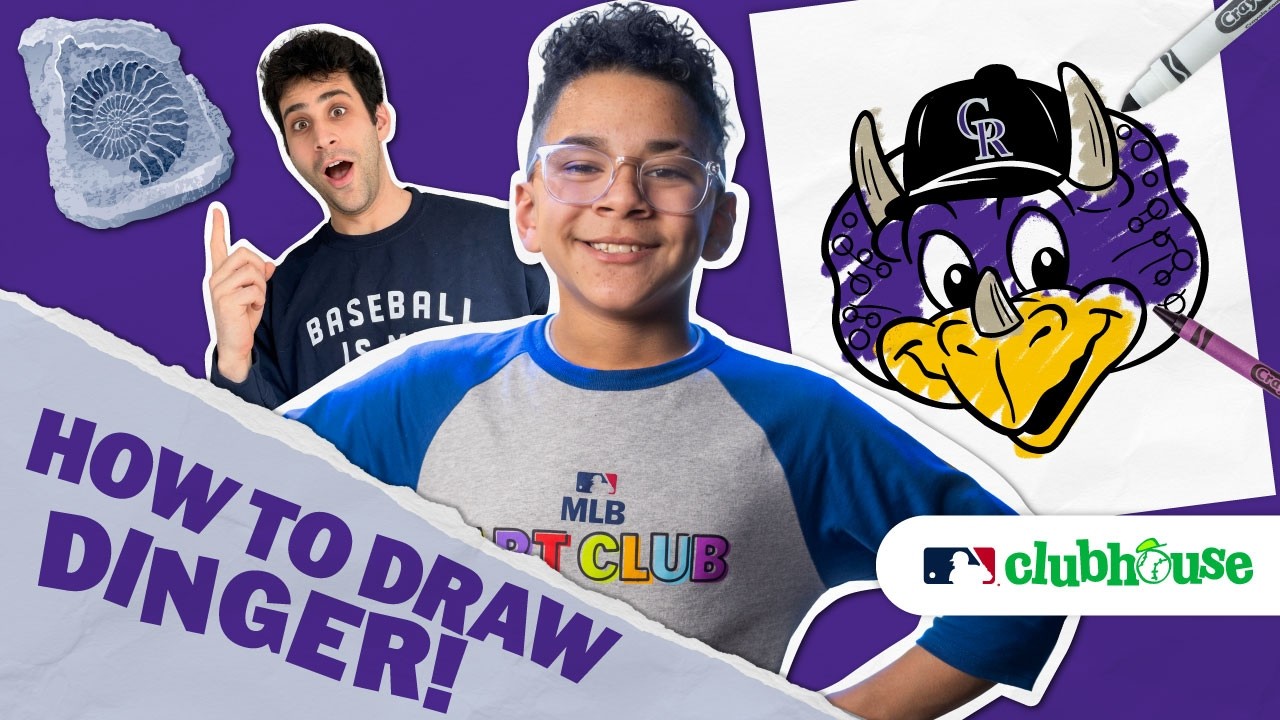 Dinosaurs in Baseball?! 🦖 Learn to Draw Dinger the Dinosaur! | MLB Clubhouse x Crayola