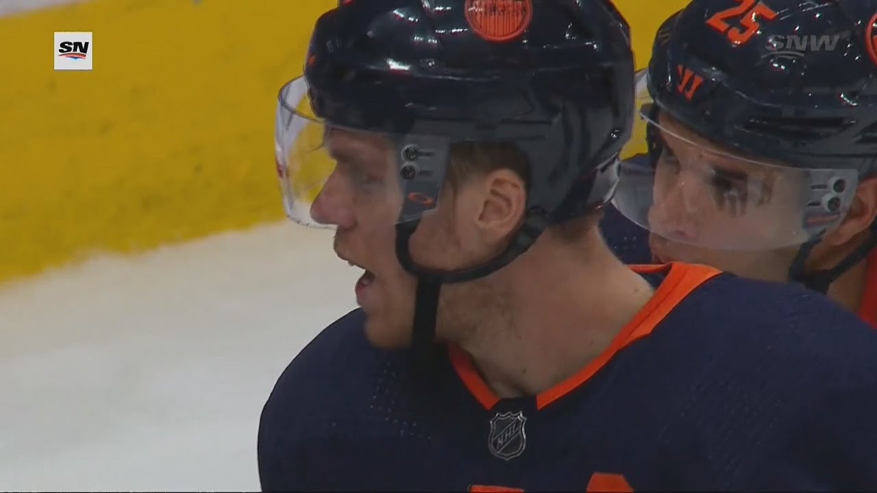 Connor McDavid In Disbelief After Receiving Highsticking Penalty Against Mark Scheifele