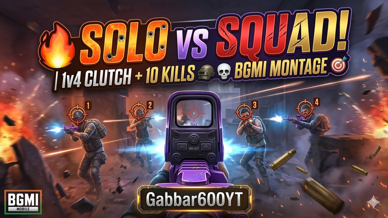 Gabbar600YT🎯 Solo vs Squad 🔥 | 1v4 Clutch + 10 Kills | BGMi Montage