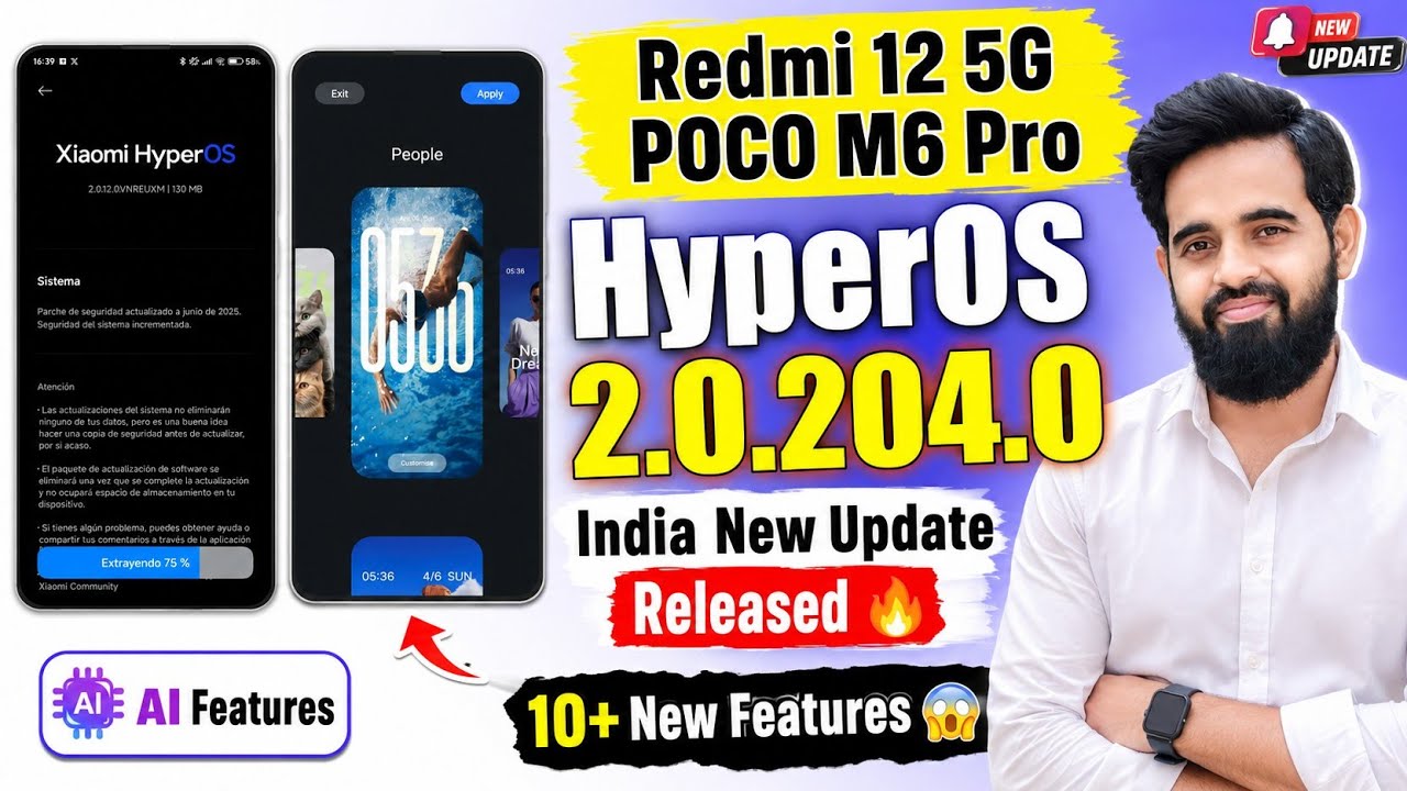Redmi 12 5G & POCO M6 Pro HyperOS 2.0.204.0 India Update Released 🚀 | 10+ New Features & AI Features
