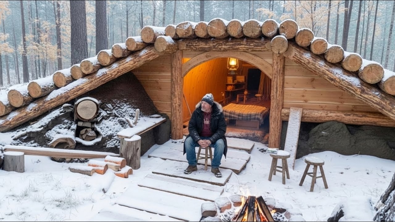 Мужчина выжил в лесу, проведя там шесть месяцев, чтобы построить бревенчатый дом. @RuslaninTheWoods