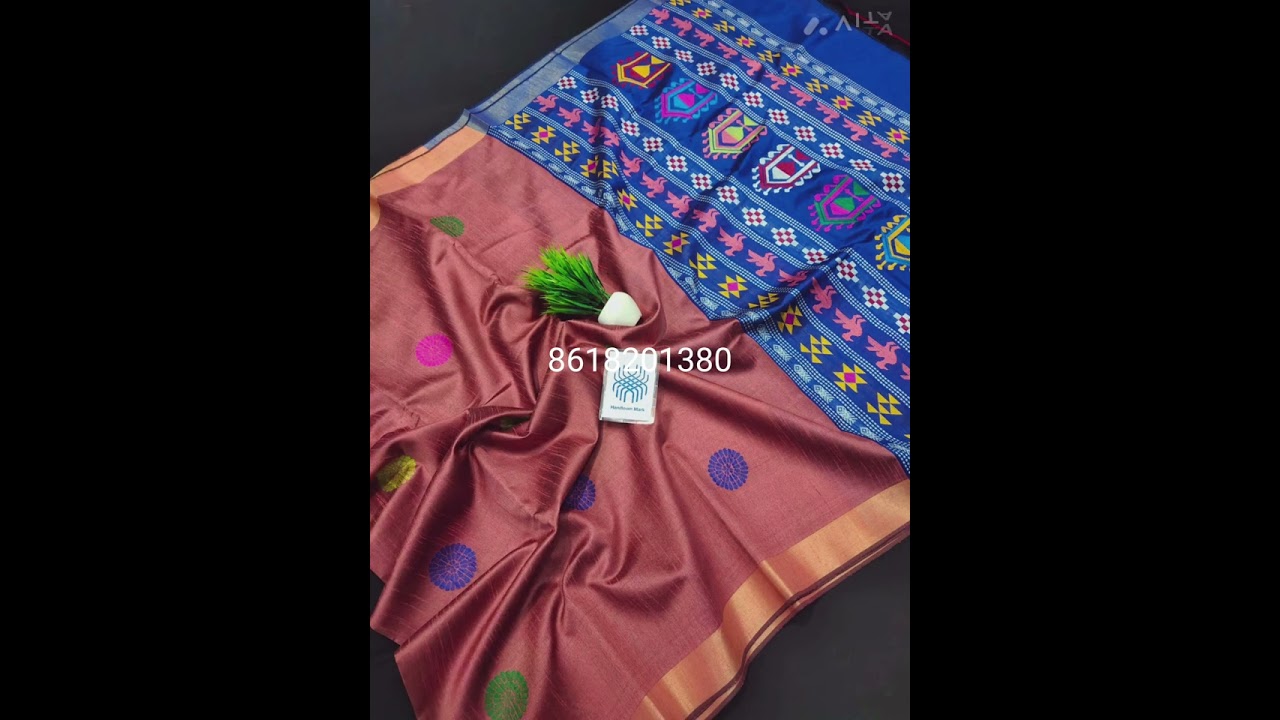 *Semi raw silk handloom all over body booti dolabedi design saree with contrast blouse* 8618201380