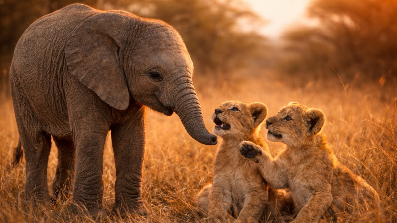 When Nature Chooses Peace: The Unbelievable Bond Between a Lion Cub and Elephant Calf