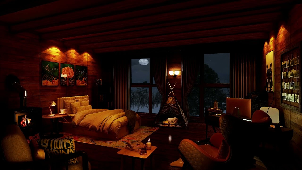 Fireplace, Snow & Blizzard Sounds | Luxury Cabin Winter Ambience | Snow ambience